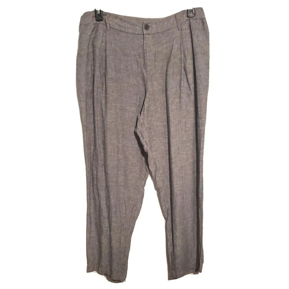 A New Day Pants Linen Blend Plus Size 16 Gray Pleated Front Straight Leg NWOT